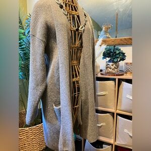 Petite Rose Gray Lambswool Angora Open Front Cardigan Sweater Women’s L Soft Kni